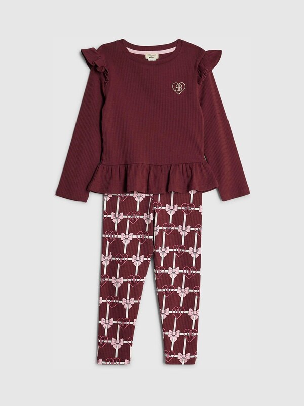 Seraphine River Island Red Frill Top & Rib Waist Band Leggings Set