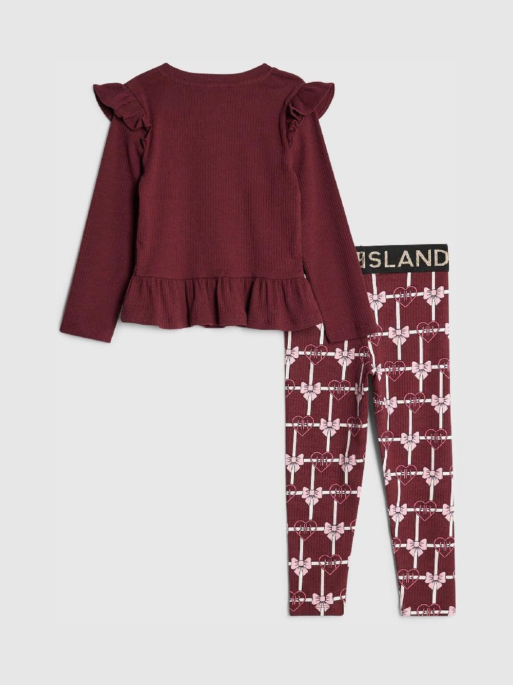 seraphine River Island Red Frill Top & Rib Waist Band Leggings Set