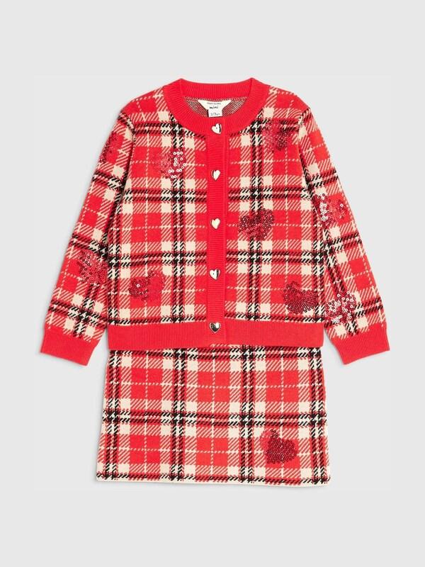 Seraphine River Island Red Tartan Sequin Cardigan & Skirt Set