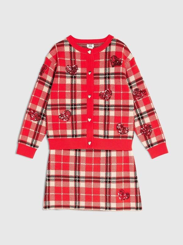 Seraphine River Island Red Tartan Sequin Cardigan & Skirt Set