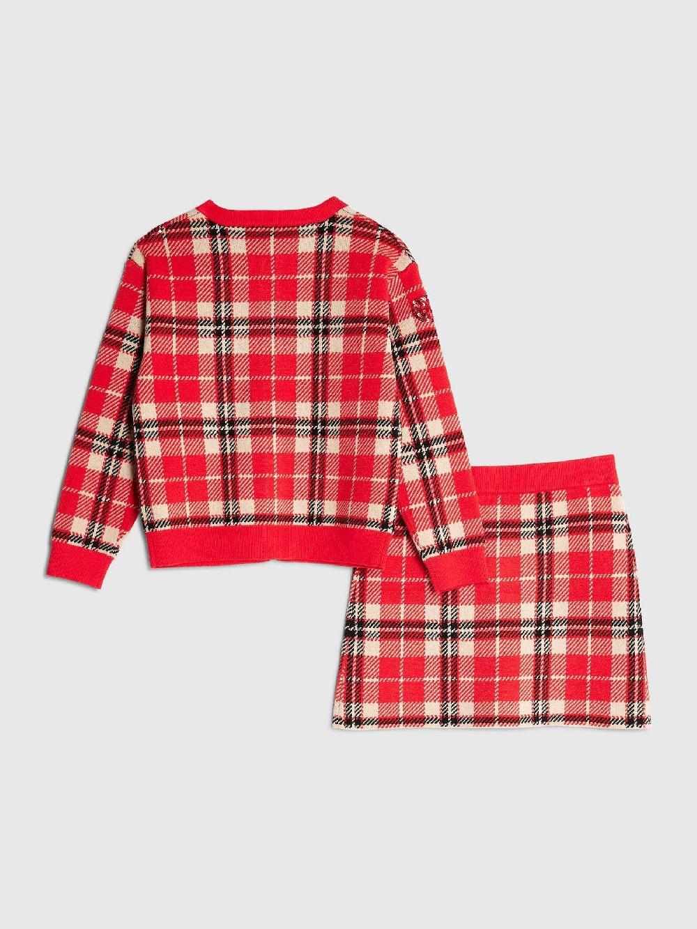 seraphine River Island Red Tartan Sequin Cardigan & Skirt Set