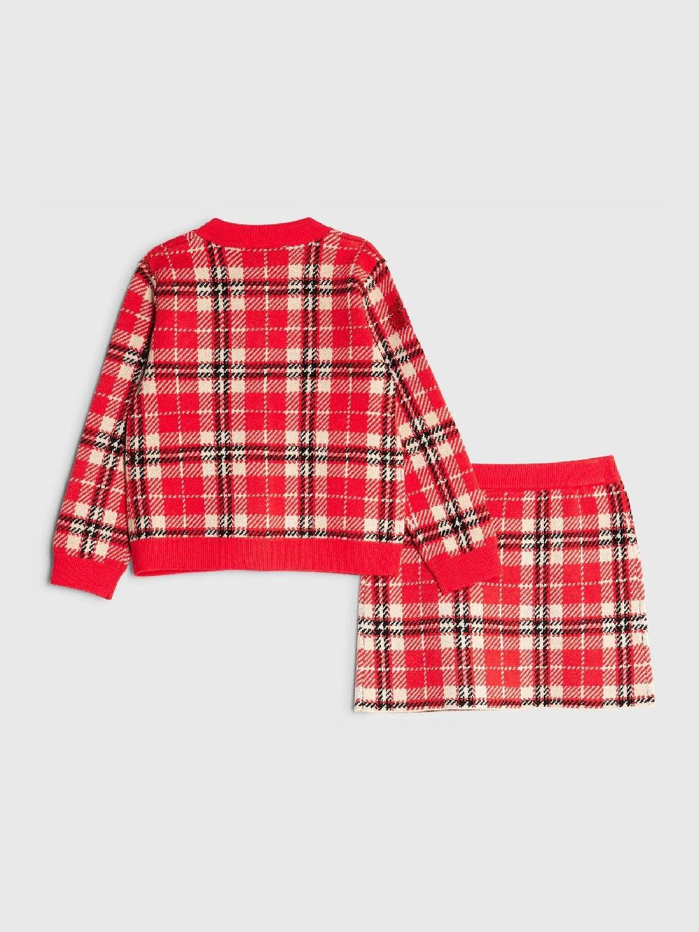 seraphine River Island Red Tartan Sequin Cardigan & Skirt Set