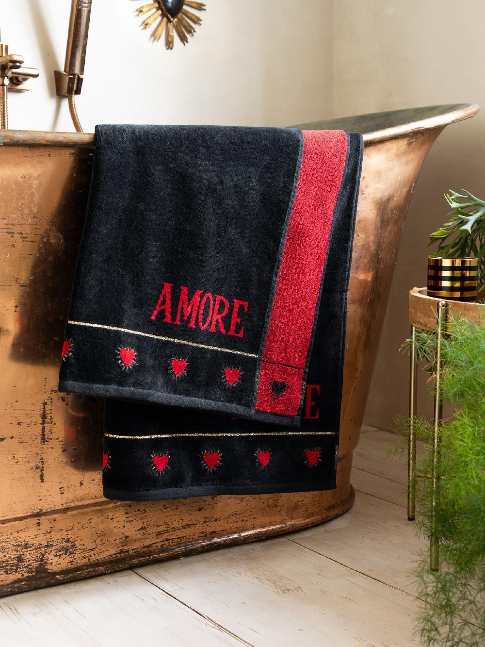 seraphine Rockett St George Black Amore Slogan 100% Cotton Velour Towel