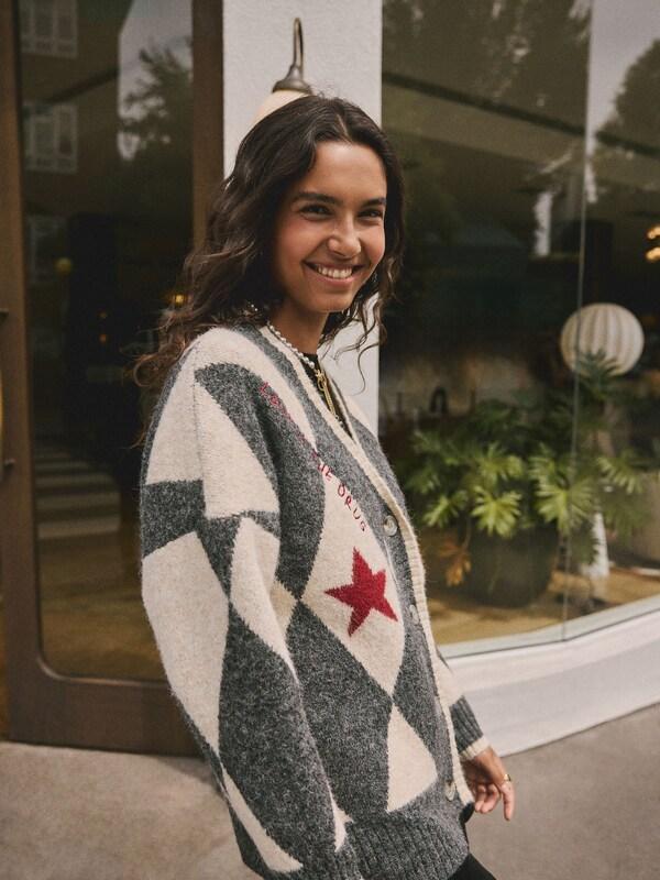 Seraphine Rockett St George Black/White Harlequin Motif Cardigan