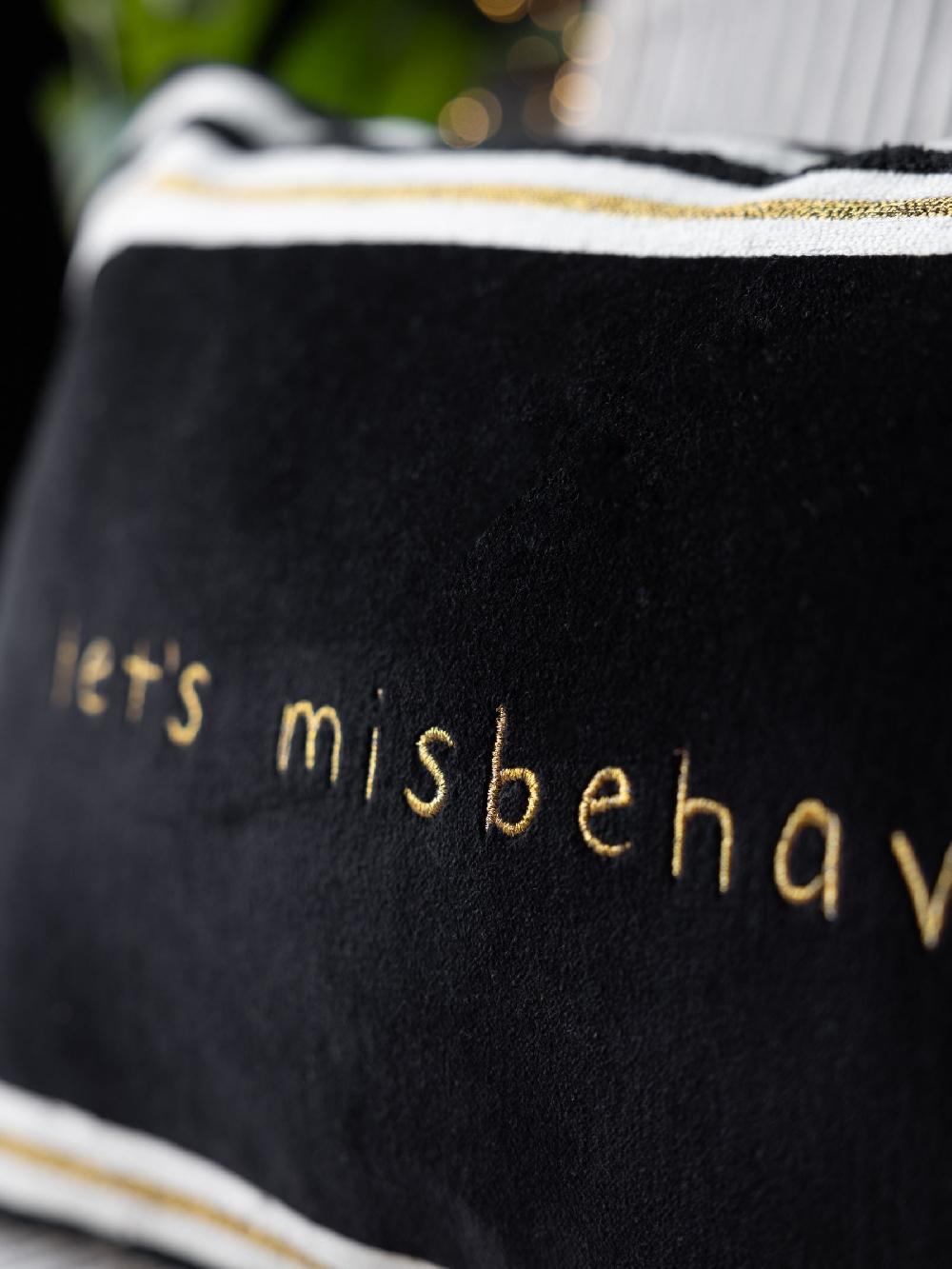seraphine Rockett St George Lets Misbehave Velvet Embroidered Slogan Cushion