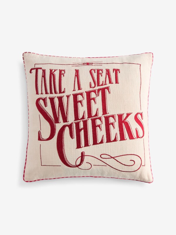 Seraphine Rockett St George Natural Take A Seat Embroidered Slogan Cushion
