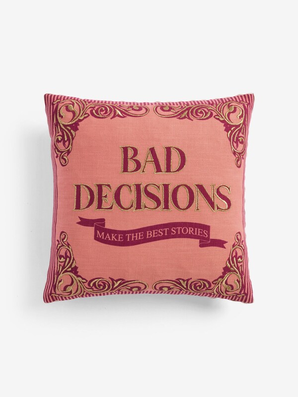 Seraphine Rockett St George Pink Bad Decisions Embroidered Slogan Cushion