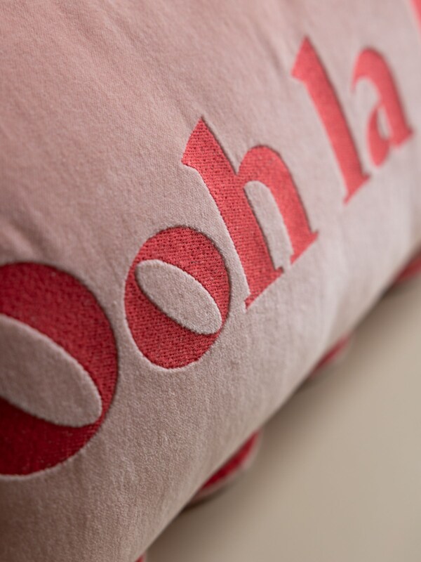 Seraphine Rockett St George Pink Ooh La La Scalloped Velvet Slogan Cushion