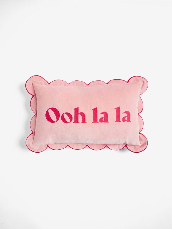 Seraphine Rockett St George Pink Ooh La La Scalloped Velvet Slogan Cushion