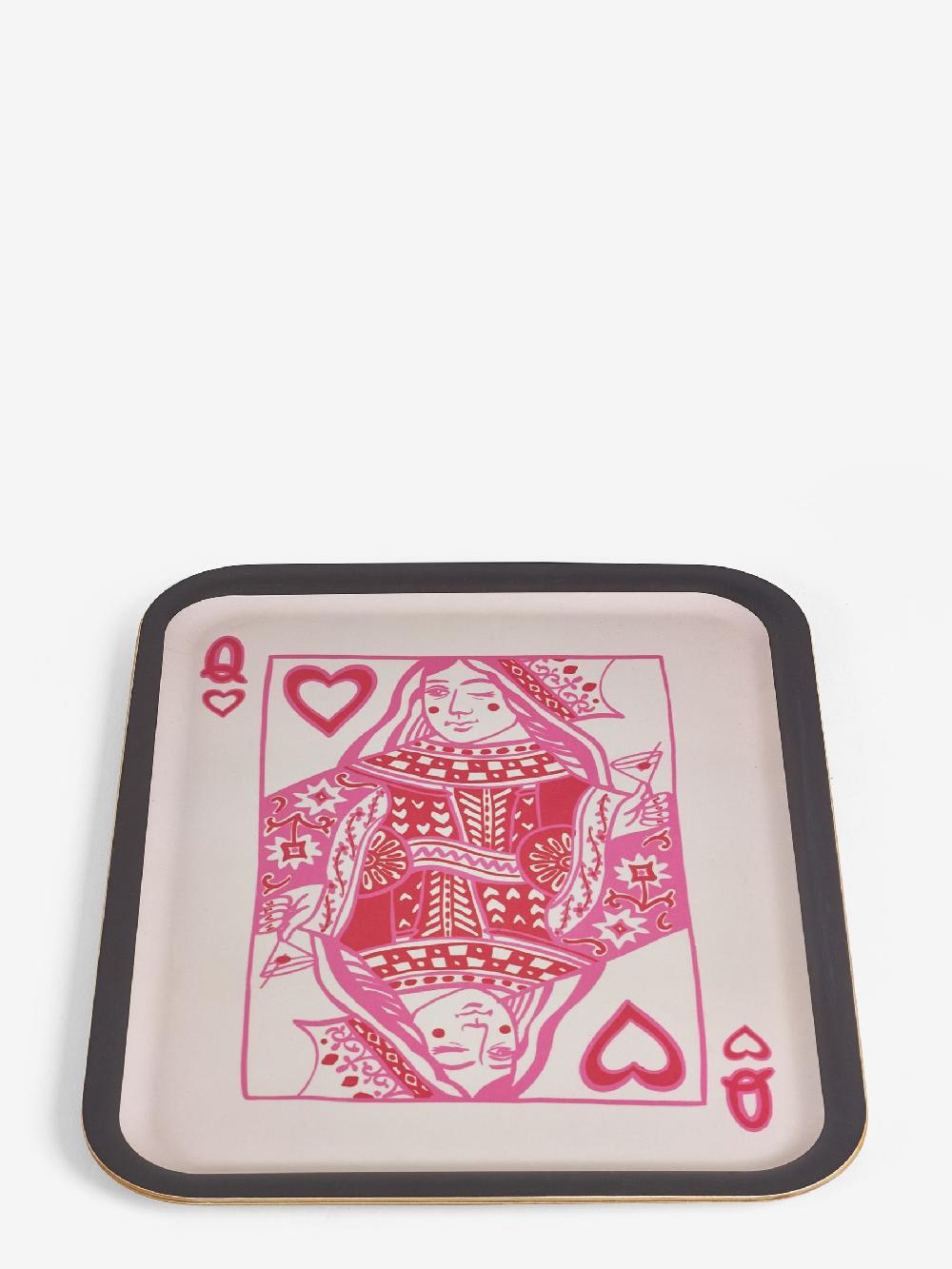 seraphine Rockett St George Pink Queen of Hearts Wood Veneer Tray with Anti Slip Finish