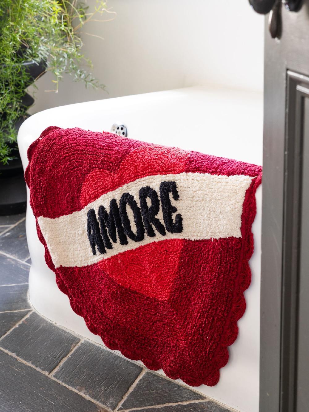 seraphine Rockett St George Red Amore Slogan 100% Cotton Bath Mat
