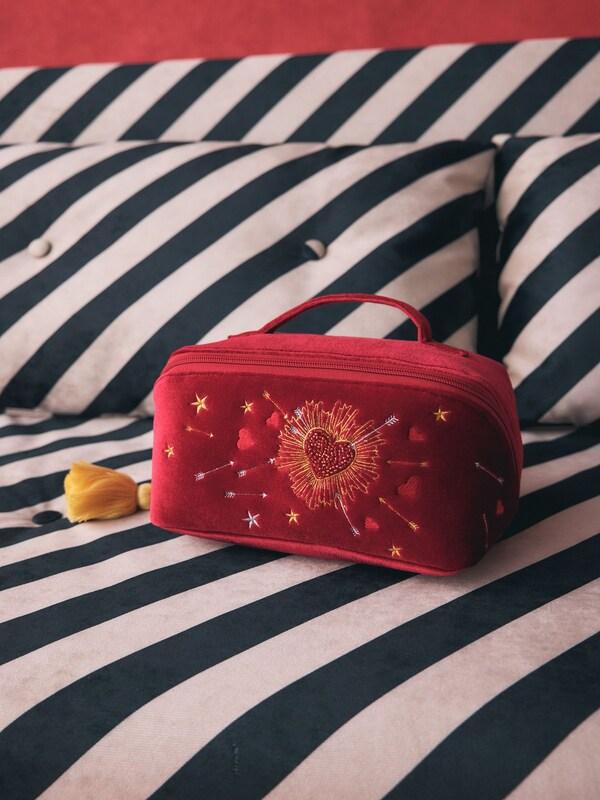 Seraphine Rockett St George Red Velvet Embellished Fold Out Wash Bag