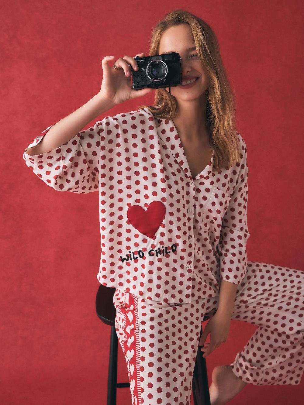seraphine Rockett St George Red/White Polka Dot Button Through Hearts Pyjamas