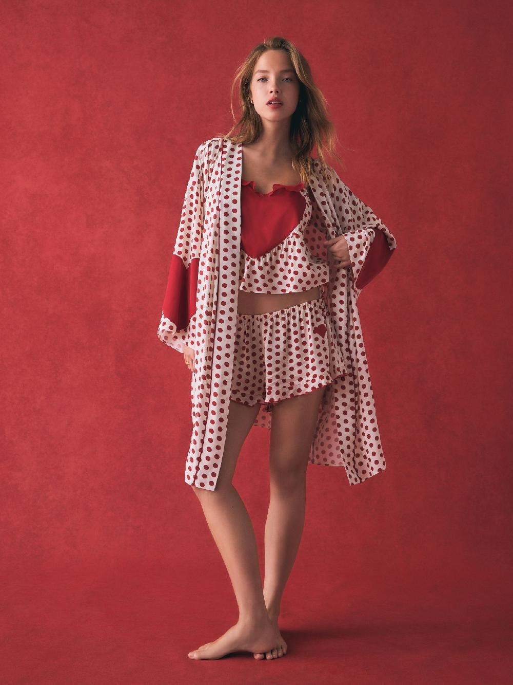 seraphine Rockett St George Red/White Polka Dot Hearts Short Robe