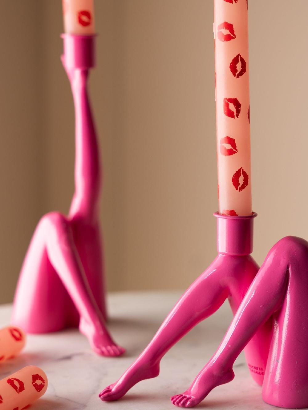 seraphine Rockett St George Set of 4 Bright Pink/Red Lips Dinner Candles