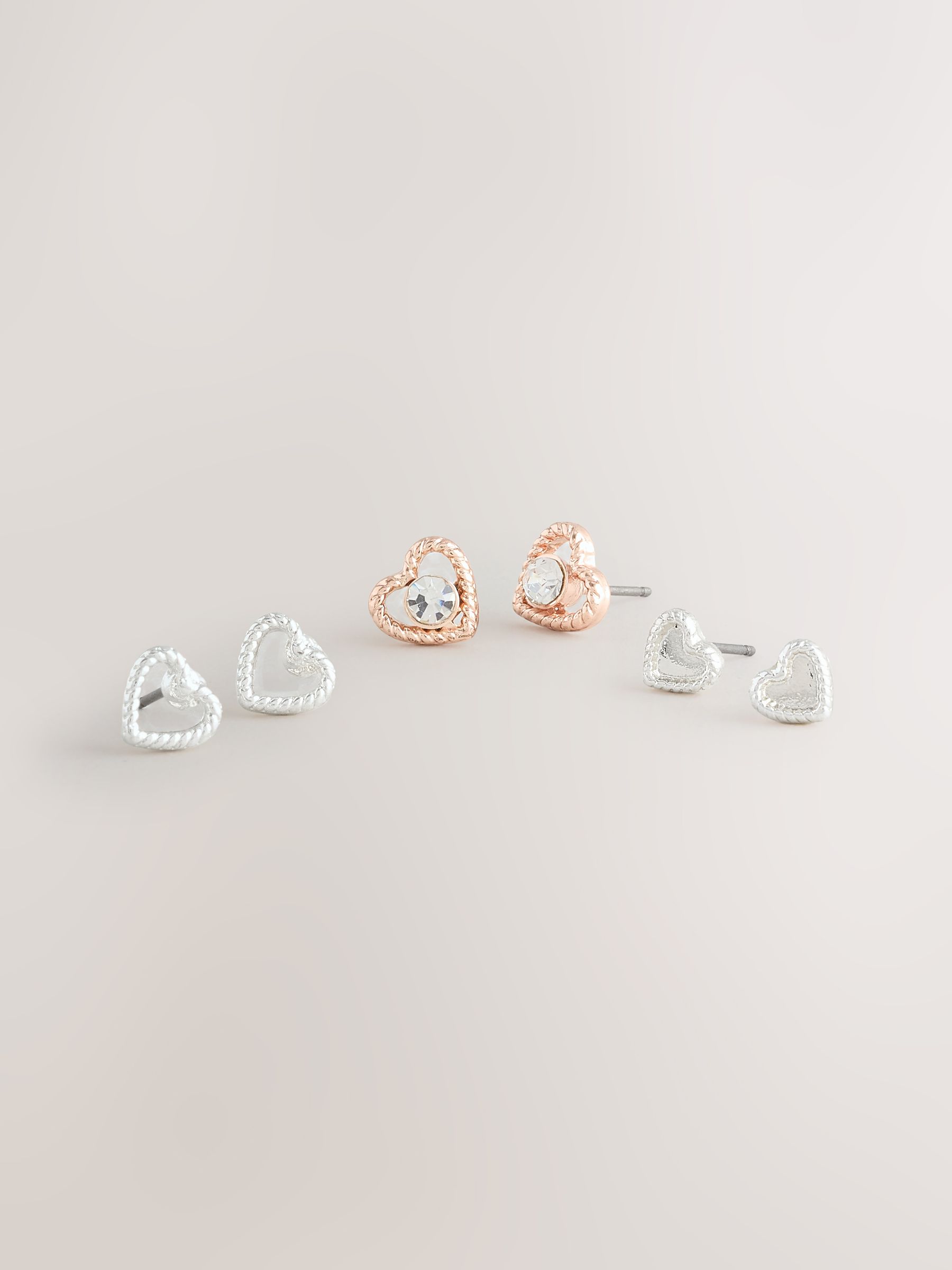 Seraphine Rose Gold Tone/Silver Tone Heart Stud Earrings 3 Pack