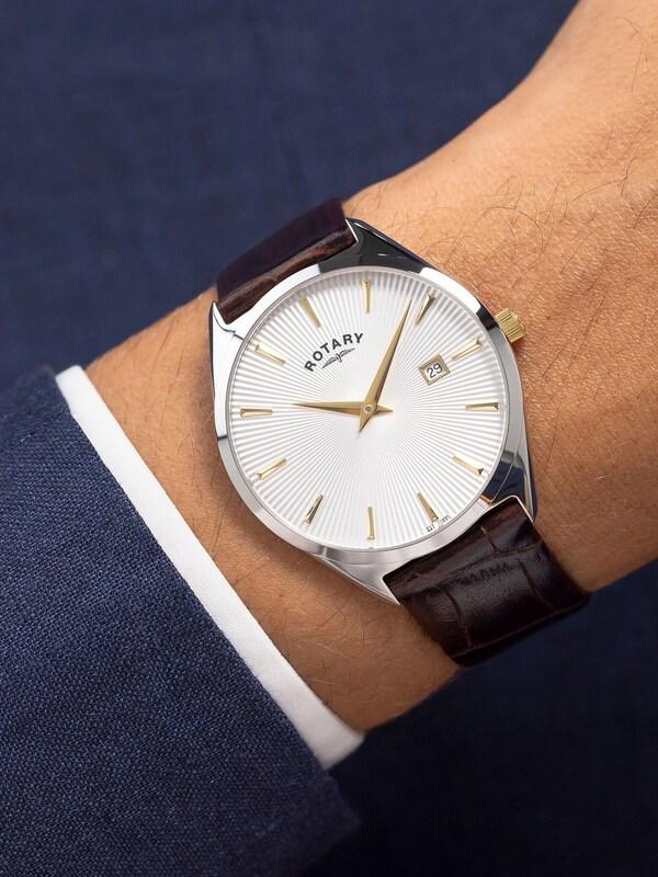 Seraphine Rotary Slim Stainless Steel Gold Plated Strap Brown Watch