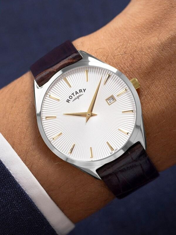 Seraphine Rotary Slim Stainless Steel Gold Plated Strap Brown Watch