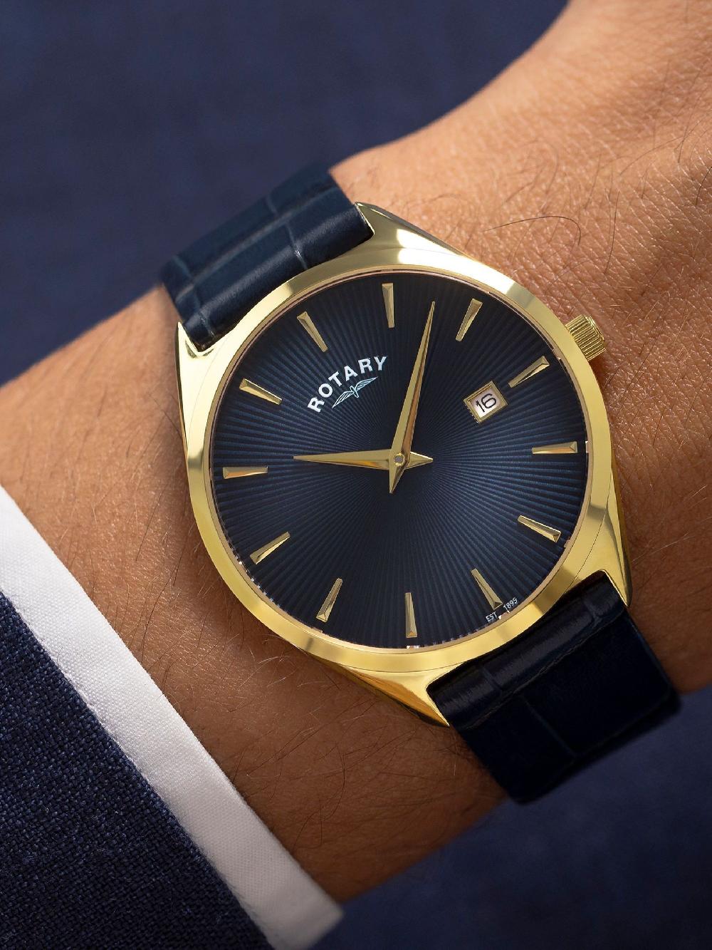 seraphine Rotary Ultra Slim Gold Plated Black Strap Watch