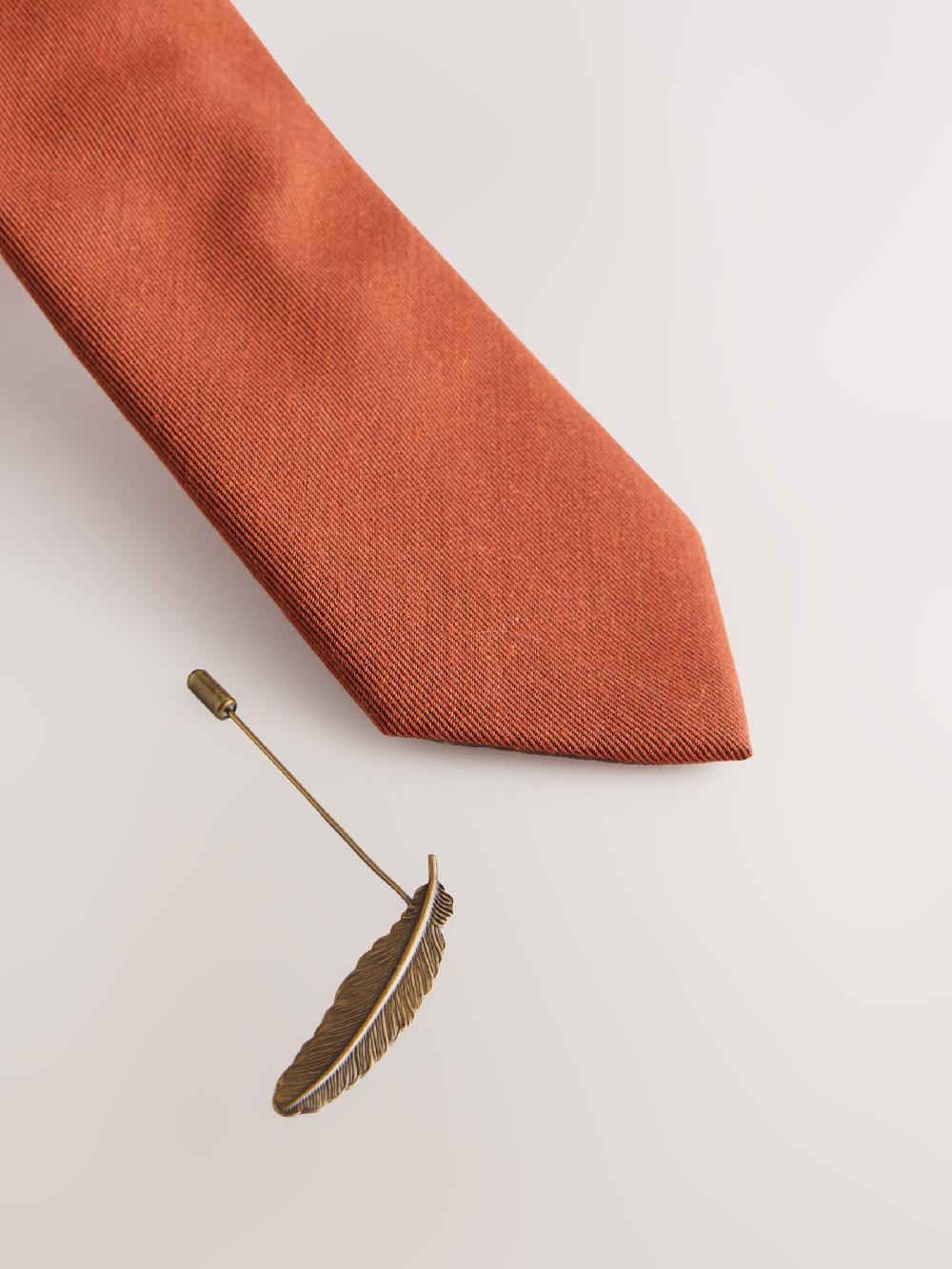 seraphine Rust Brown Tie Pocket Square and Metal Pin Set