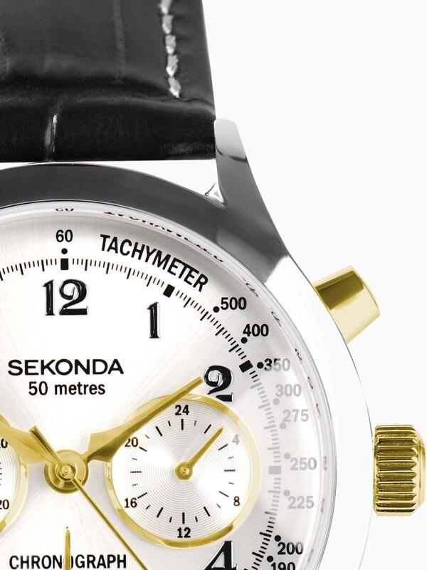 Seraphine Sekonda Mens Archer 40mm Analogue Watch With Silver Case And Leather Strap With Dial