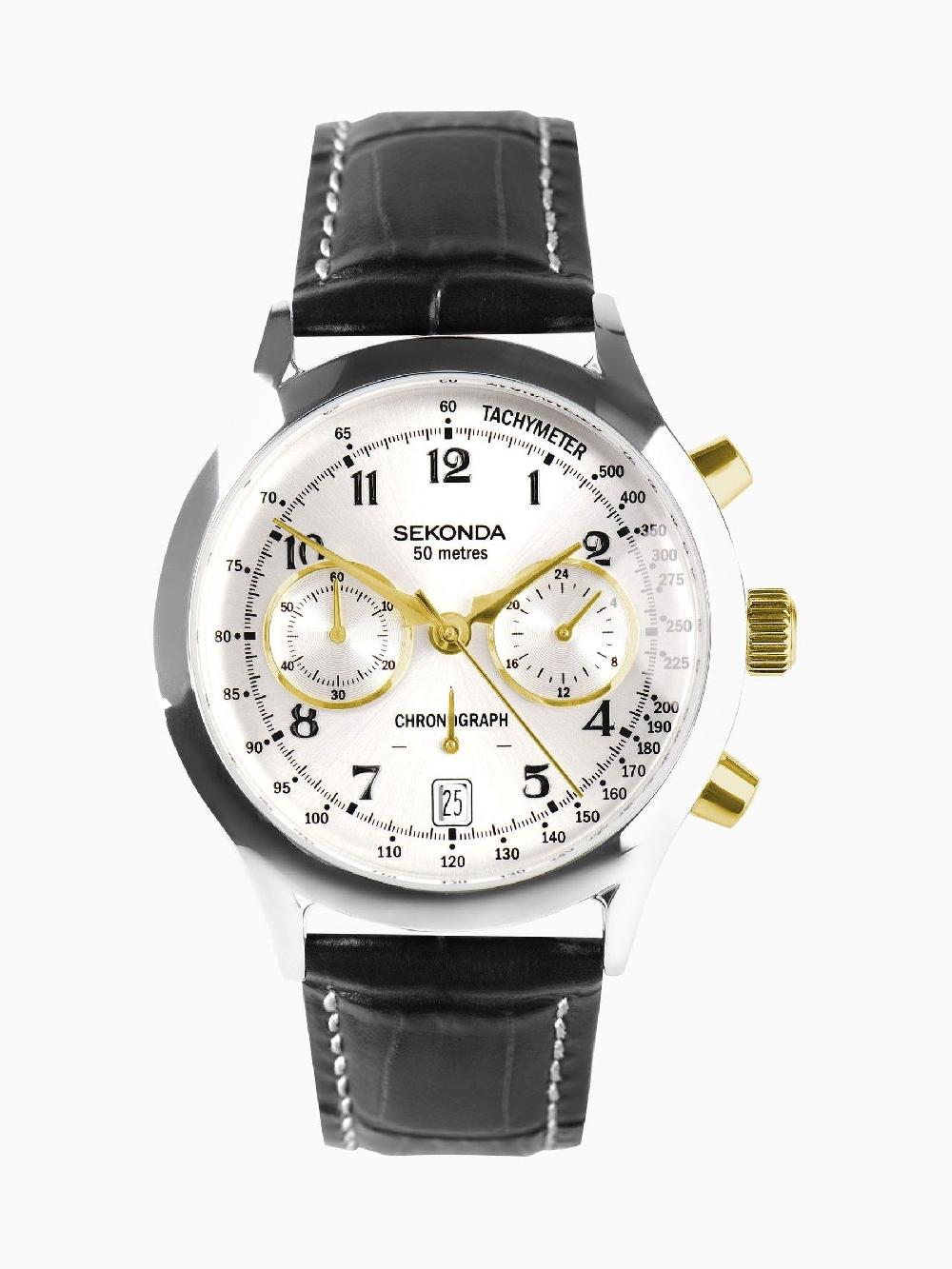 seraphine Sekonda Mens Archer 40mm Analogue Watch With Silver Case And Leather Strap With Dial