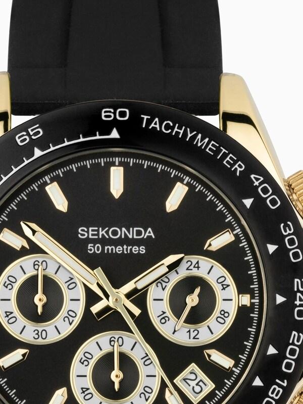 Seraphine Sekonda Mens Circuit 39mm Analogue Black Watch With Gold Case And Silicone Strap With Dial
