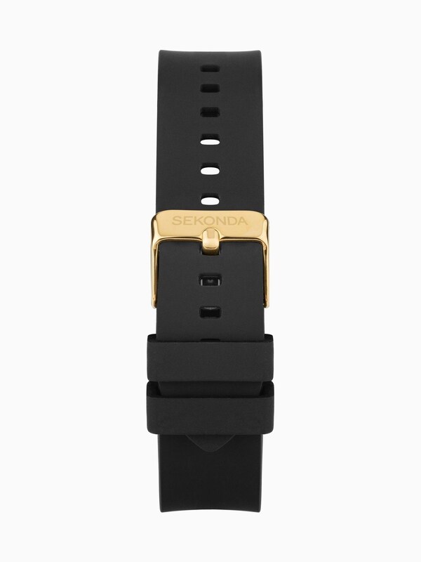 Seraphine Sekonda Mens Circuit 39mm Analogue Black Watch With Gold Case And Silicone Strap With Dial