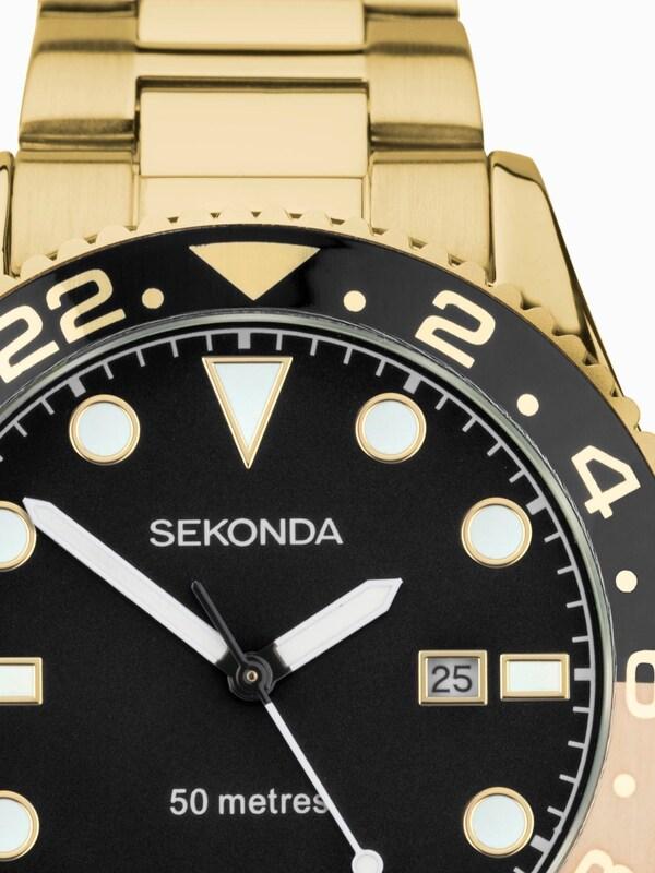 Seraphine Sekonda Mens Gold Tone 43mm Analogue Watch With Case And Stainless Steel Bracelet With Black Dial