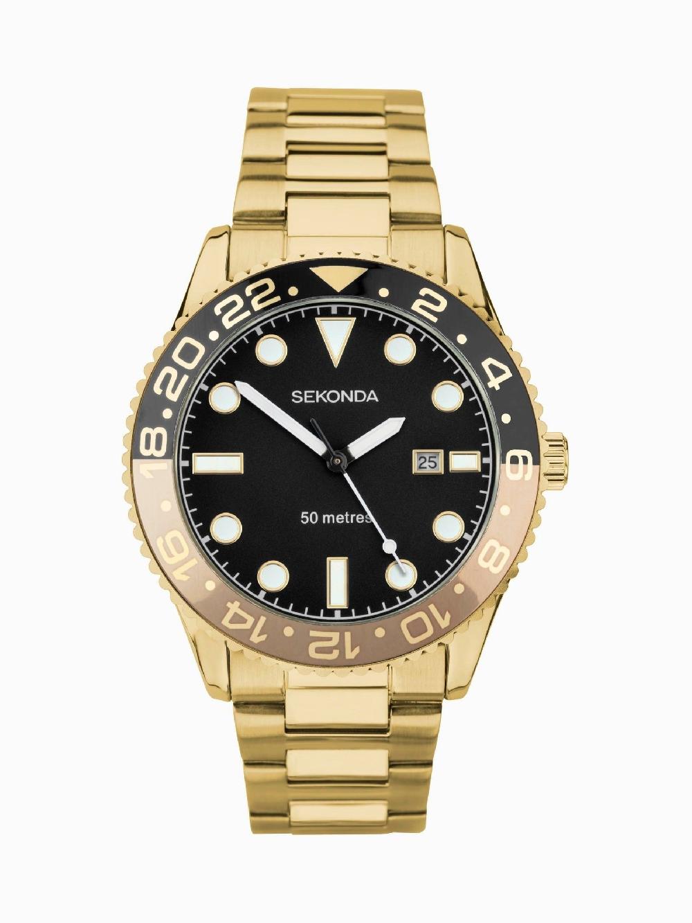 seraphine Sekonda Mens Gold Tone 43mm Analogue Watch With Case And Stainless Steel Bracelet With Black Dial