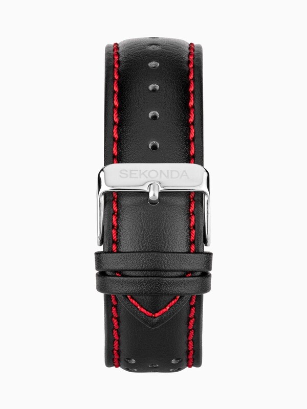 Seraphine Sekonda Mens Midnight 44mm Analogue Black Watch With Silver Case And Leather Upper Strap With Dial