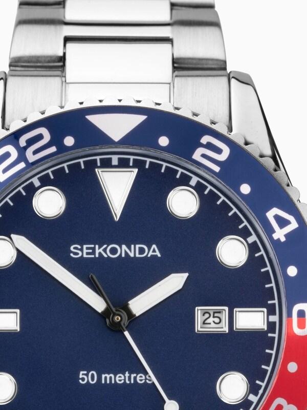 Seraphine Sekonda Mens Silver Tone Ocean 43mm Analogue Watch With Case And Stainless Steel Bracelet With Blue Dial