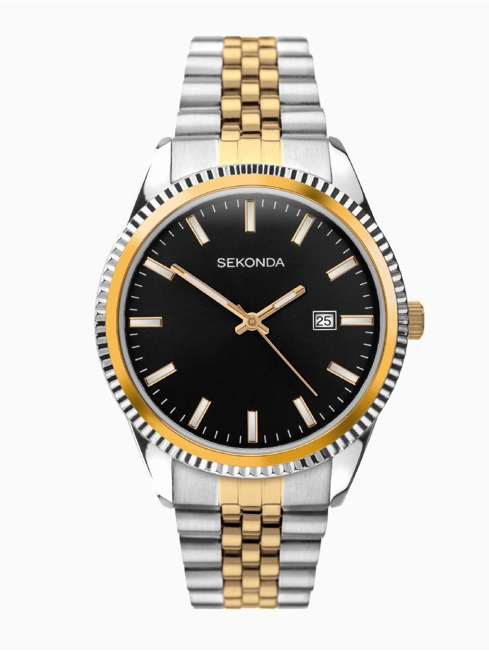 seraphine Sekonda Mens Two Tone Stainless Steel Bracelet Black Watch