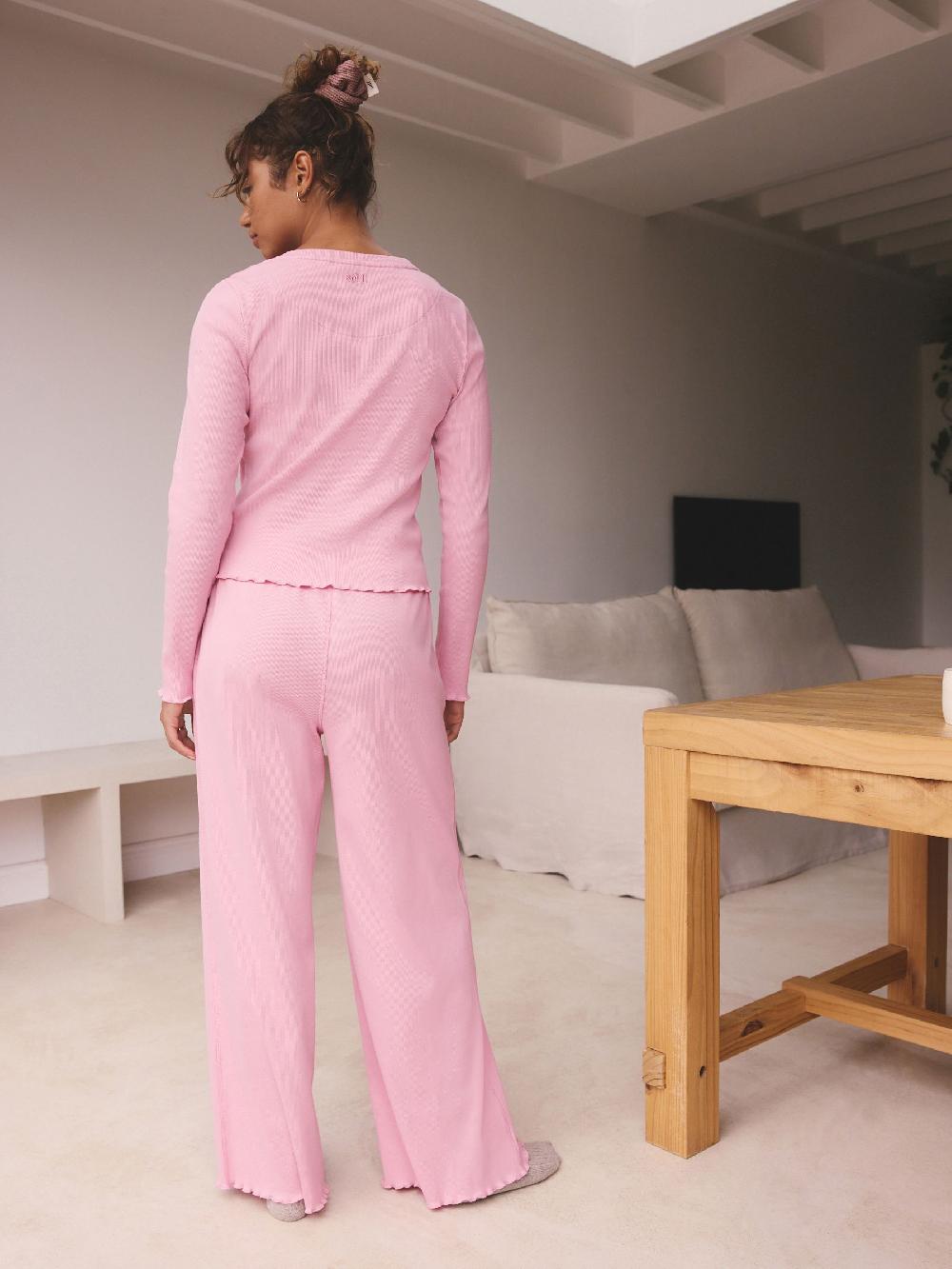 seraphine self. Bright Pink Ribbed Button Through Pyjamas
