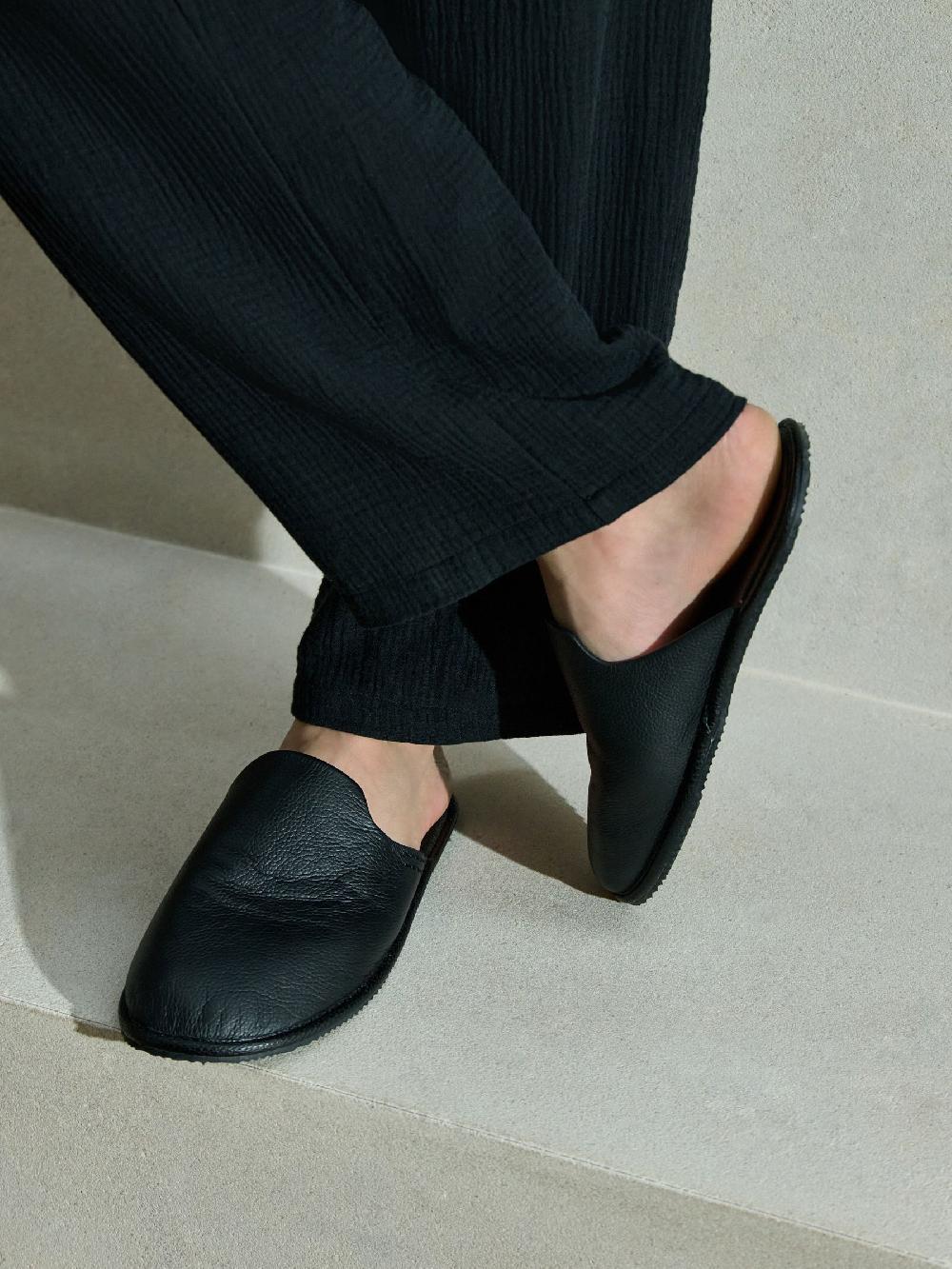 seraphine Black Signature Leather Mule Slippers