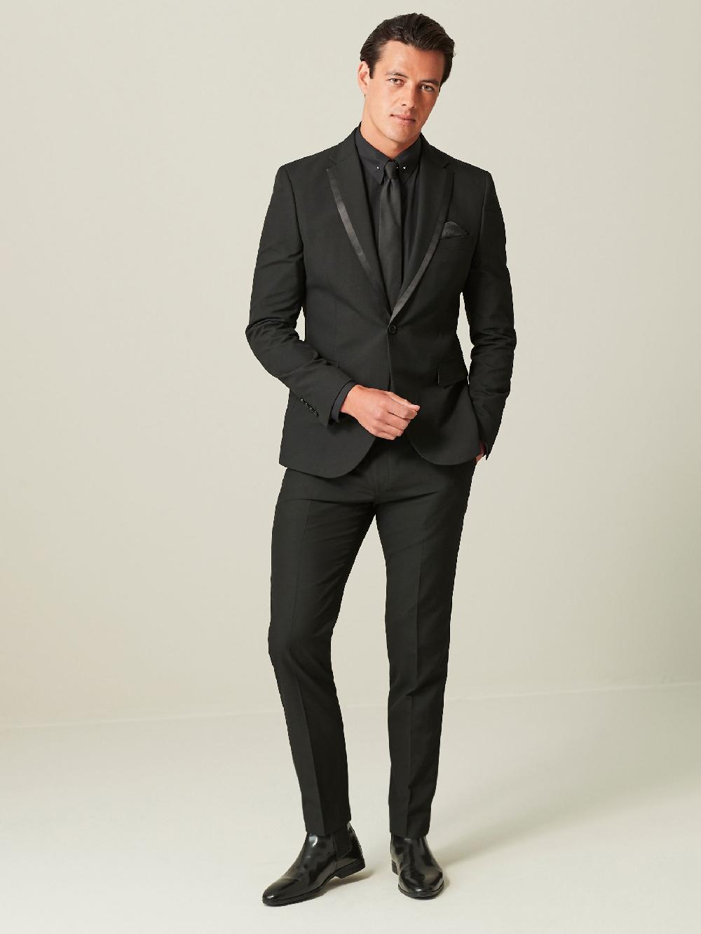 seraphine Black Skinny Fit Tuxedo Suit Jacket