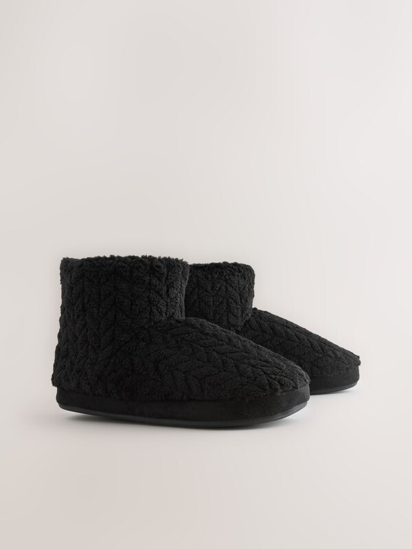 Seraphine Black Textured Fleece Boot Slippers