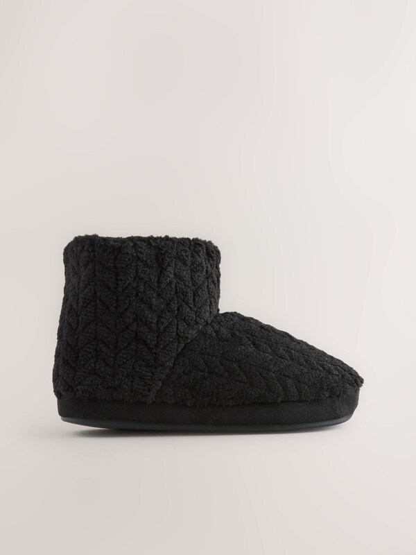 Seraphine Black Textured Fleece Boot Slippers