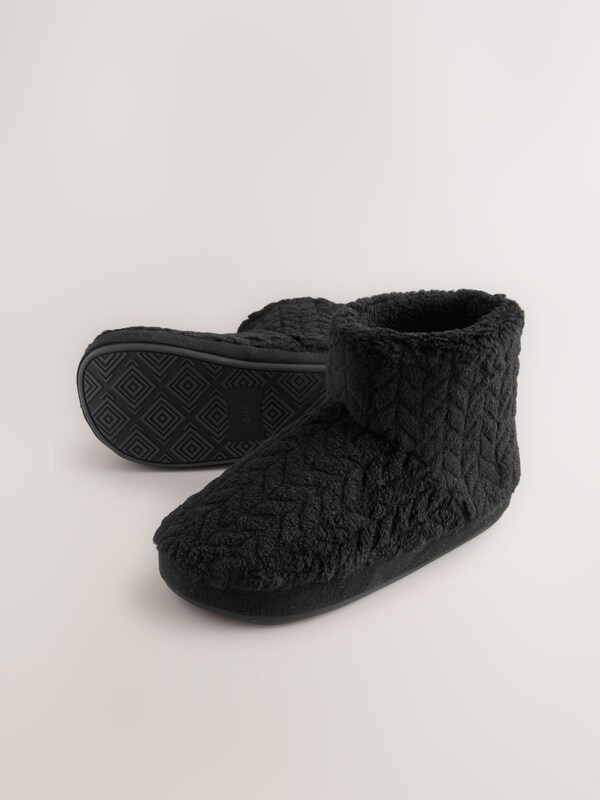Seraphine Black Textured Fleece Boot Slippers
