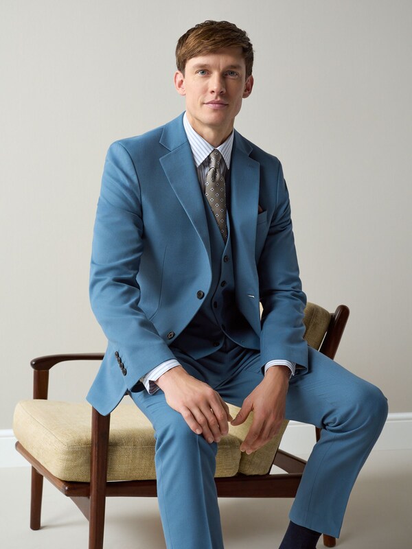 Seraphine Blue Slim Fit Textured Suit Jacket