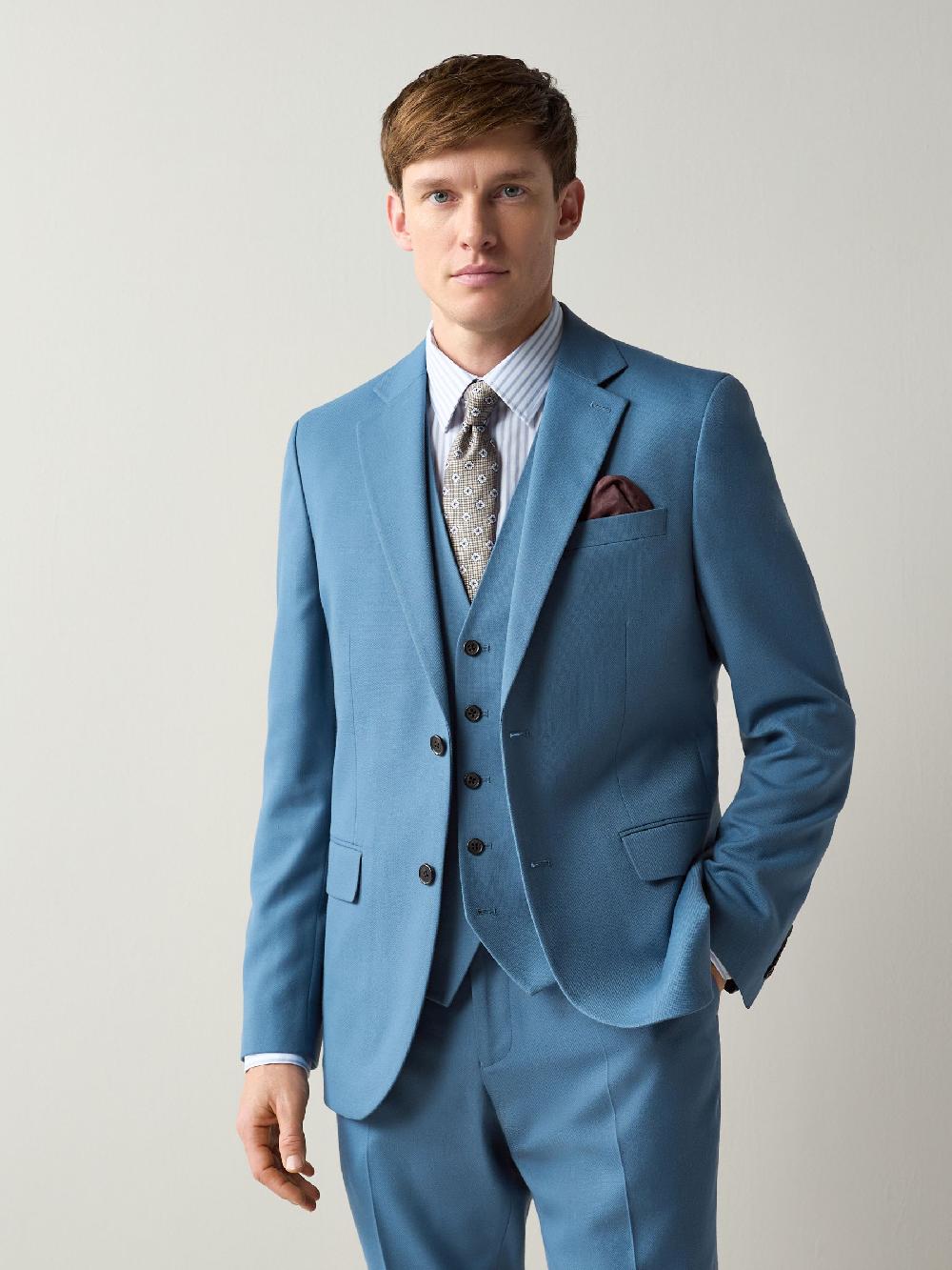 seraphine Blue Slim Fit Textured Suit Jacket