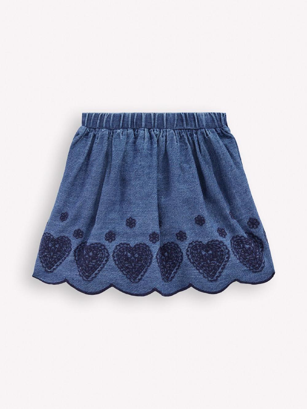 seraphine Boden Blue Embroidered Pull-on Skirt