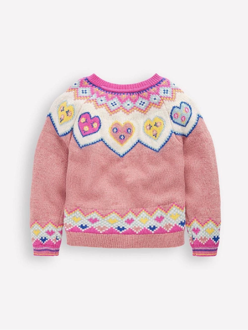seraphine Boden Pink Heart Edie Fair Isle Cardigan