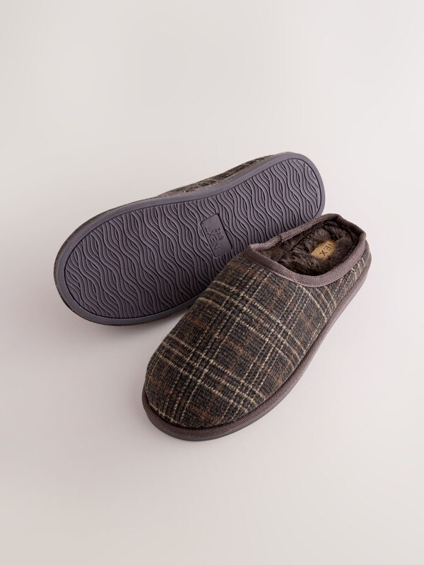 Seraphine Brown Check Mule Slippers