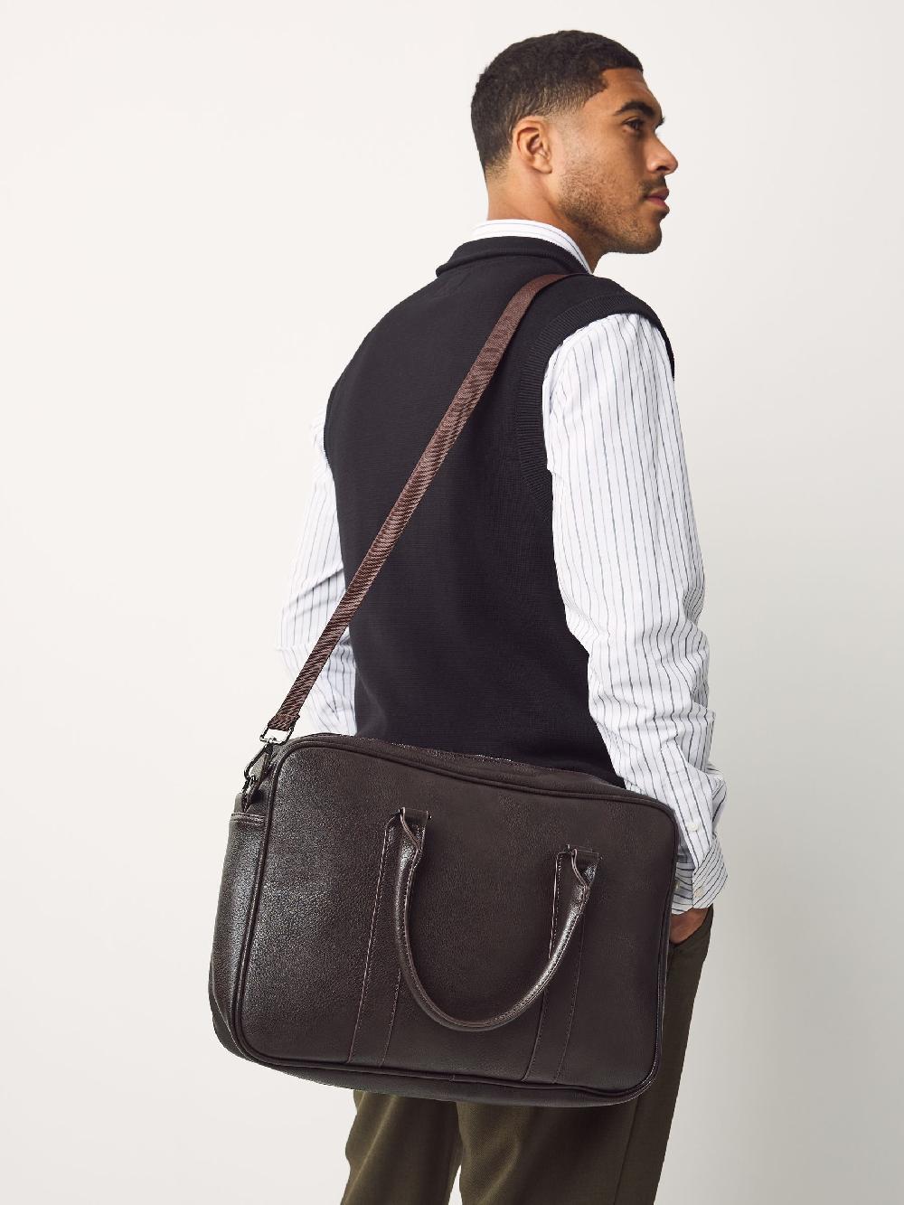 seraphine Brown Faux Leather Briefcase