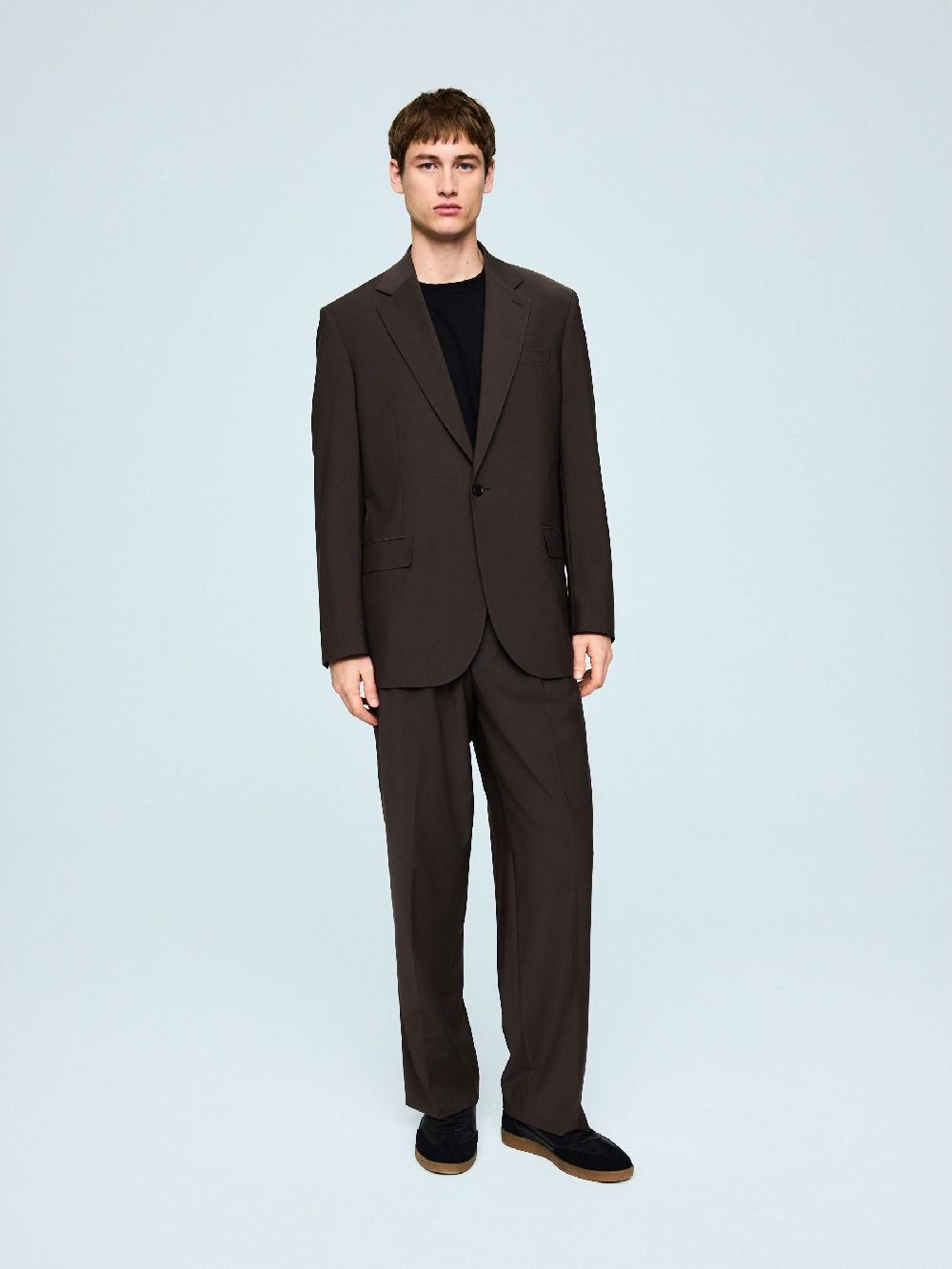 seraphine Brown Loose Fit Wool Blend Suit Jacket