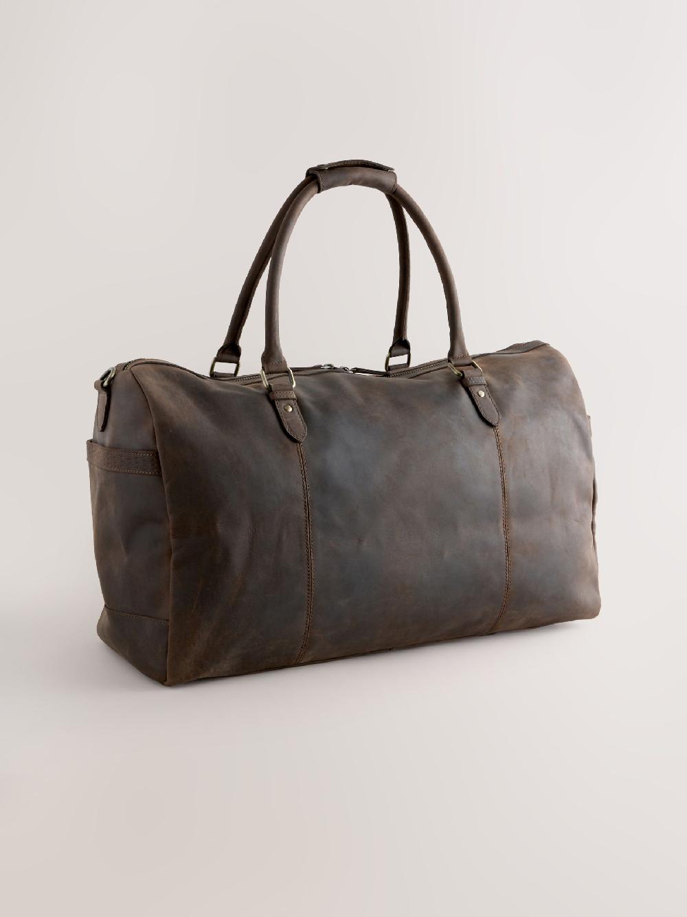 seraphine Brown Oily Leather Weekend Holdall Bag