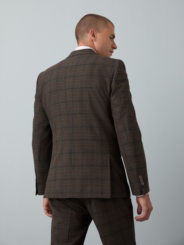 Seraphine Brown Slim Fit Trimmed Check Suit Jacket