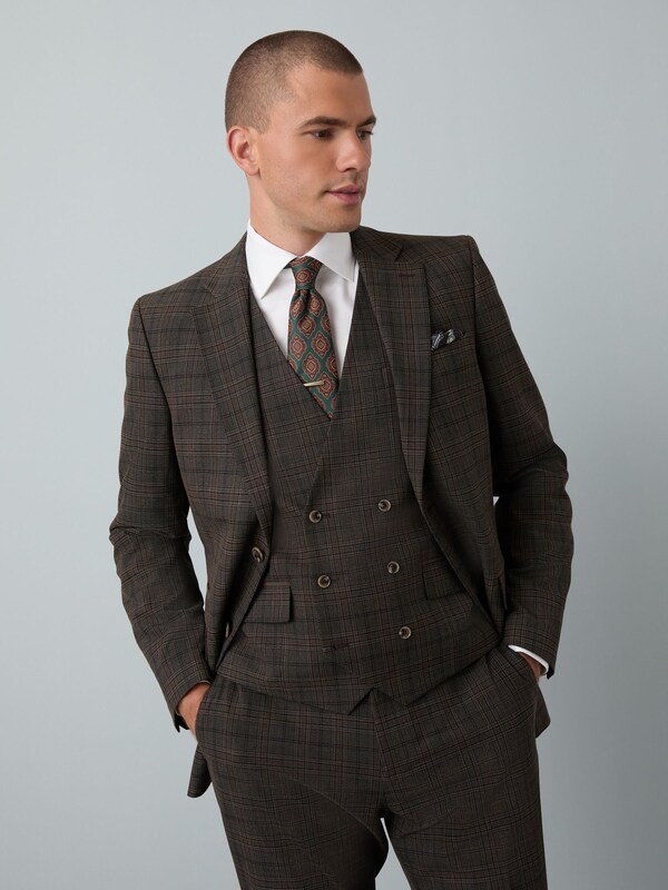 Seraphine Brown Slim Fit Trimmed Check Suit Jacket