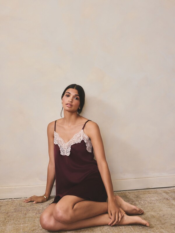 Seraphine Burgundy Red Lace Detail Satin Slip